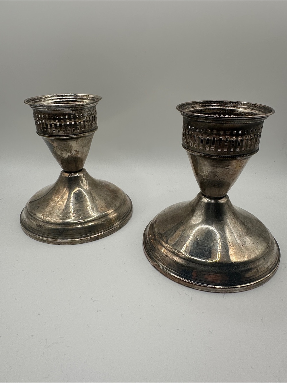 Vtg Duchin Creations Sterling Silver Weighted Candle Holders Pair Pierced Detail - Picture 2 of 7